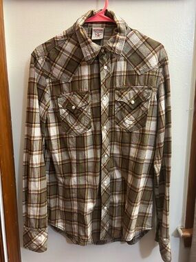 True Religion Men's Plaid Button-Down Shirt in Olive & Cream